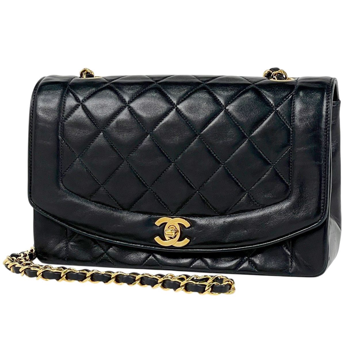 シャネル CHANEL ダイアナ マトラッセ シングルフラップ チェーン ショルダーバッグ ココマーク ショルダーバッグ レザー ブラック A01164 レディース 【中古】