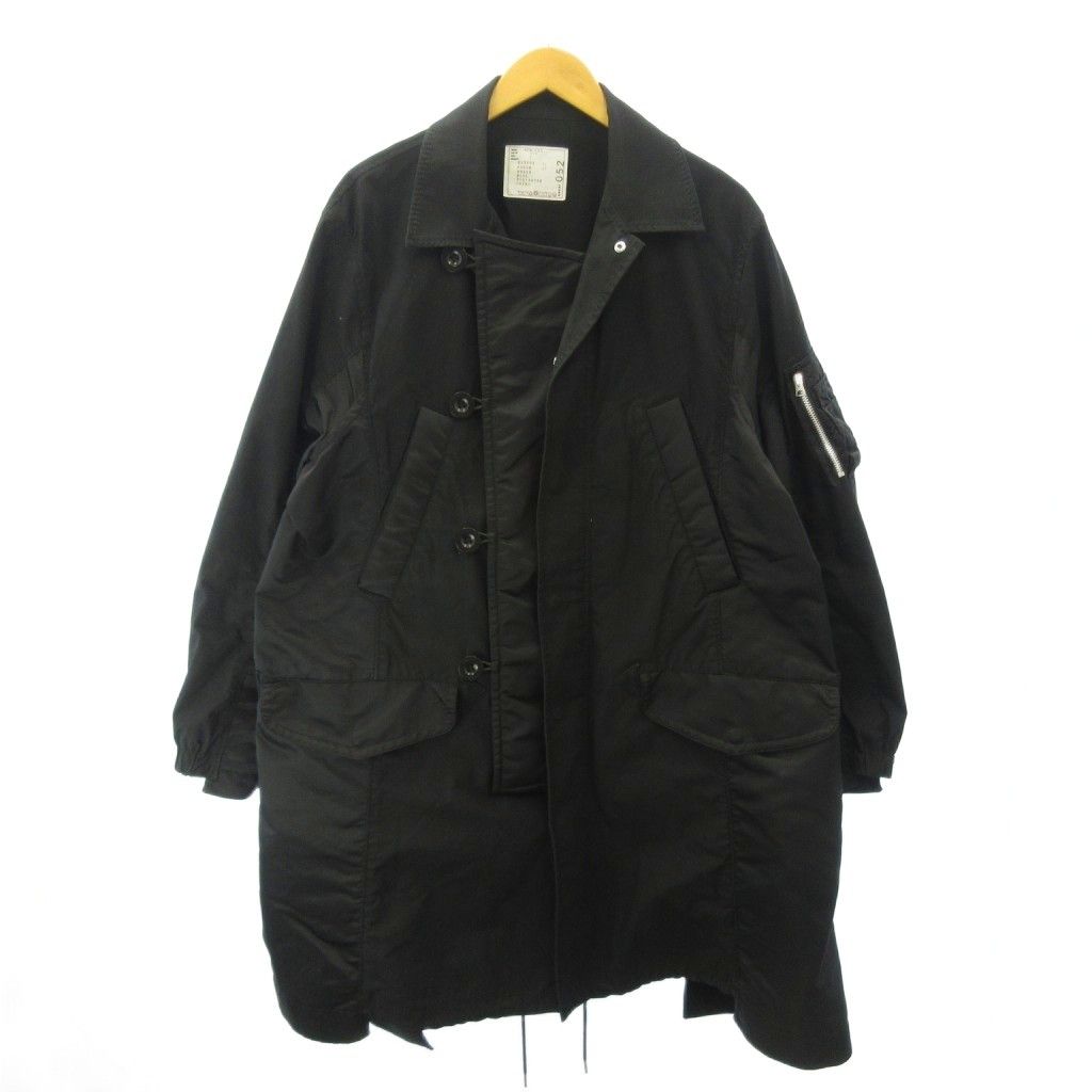 美品 sacai サカイ ツイード ドッキング コート レイヤード 2 黒 サカイ sacai 23SS ミリタリードッキングコート ジャケット ステン