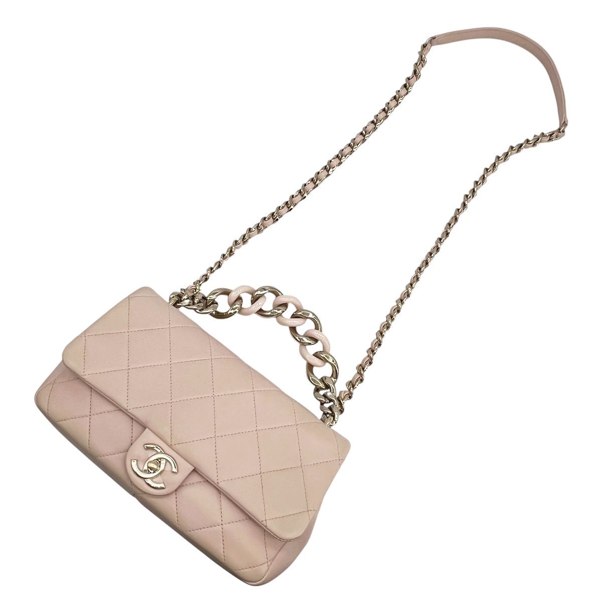 【中古】 CHANEL シャネル プラスチックチェーン マトラッセ 2wayフラップバッグ ピンク カーフレザー AS1353 ゴールド金具 ランダムプレート ショルダーバッグ チェーンバッグ レディース 26016034 HO