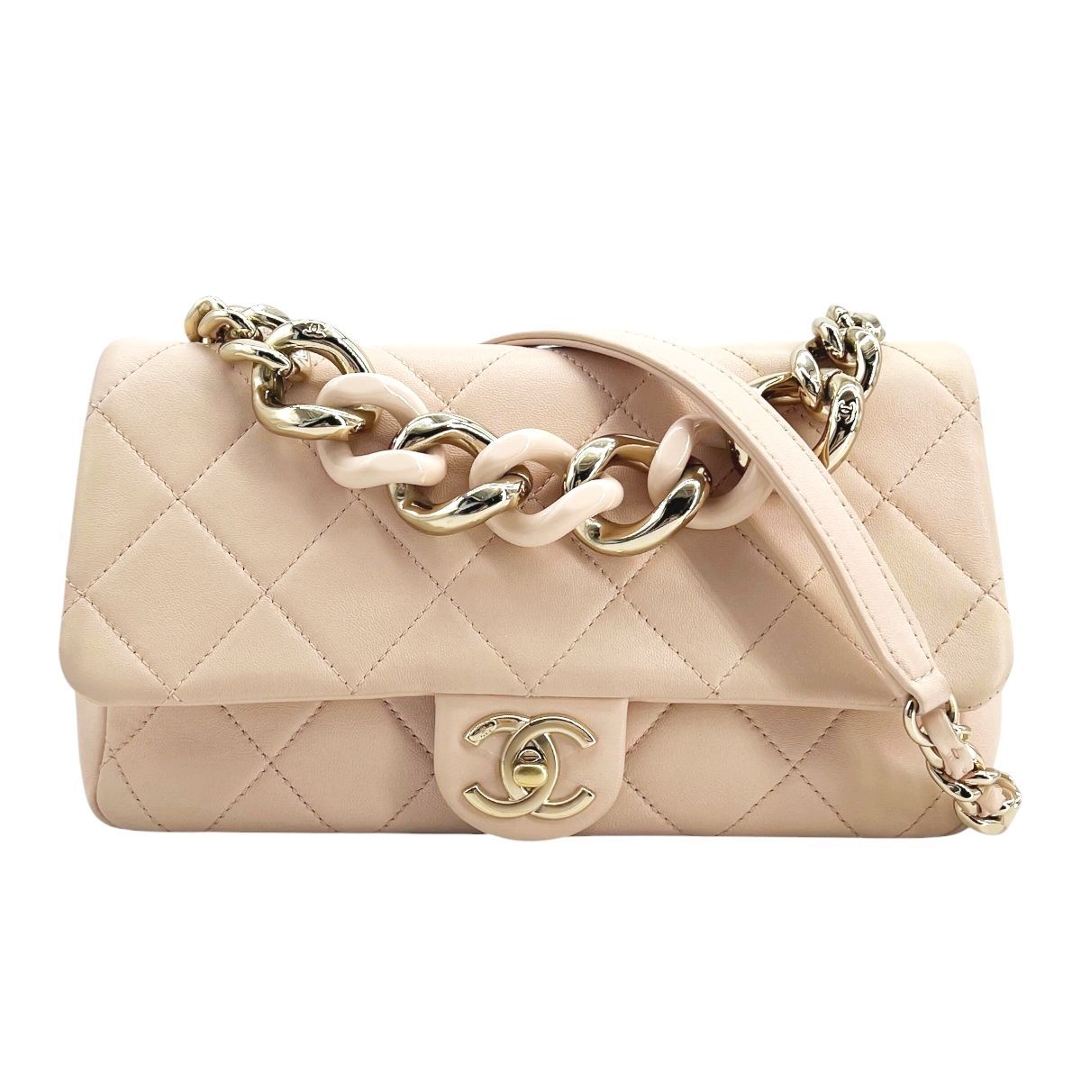 【中古】 CHANEL シャネル プラスチックチェーン マトラッセ 2wayフラップバッグ ピンク カーフレザー AS1353 ゴールド金具 ランダムプレート ショルダーバッグ チェーンバッグ レディース 26016034 HO
