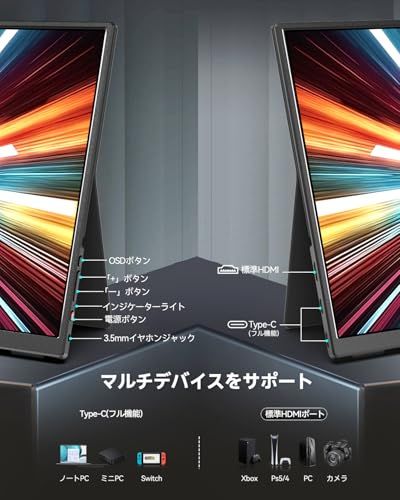 Intehill モバイルモニター 有機el モニター 13.3インチ OLEDパネル自発光 1920x1080 10Bit DCI-P3 100% 高輝度ディスプレイ 100000:1 HDR対応 ゲーミングモニター USB Type-C HDMIポートJu