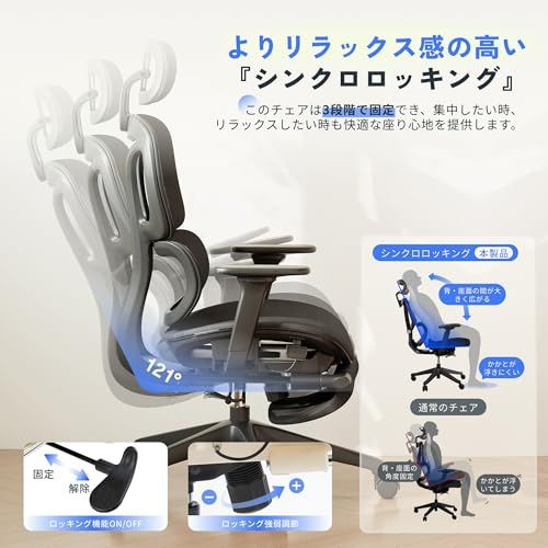 FLEXISPOT オフィスチェア デスクチェア C7 人間工学 エルゴノミクスチェア メッシュチェア 独立型ランバーサポート リクライニング可能 シンクロロッキング 座面奥行調整可能 2Dヘッドレスト 4Dアームレスト フットレスト付き C7 Lite ｍａ