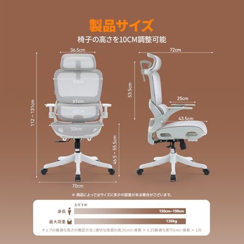 SIHOO B100 オフィスチェア デスクチェア メッシュチェア 人間工学 疲れない 独立式ランバーサポート 2Dアームレスト 2Dヘッドレスト 133°リクライニング pcチェア パソコン ワーク 事務椅子 通気性に優れ オフィス 在宅ワーク (はいいｍａ