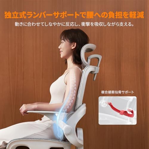 SIHOO B100 オフィスチェア デスクチェア メッシュチェア 人間工学 疲れない 独立式ランバーサポート 2Dアームレスト 2Dヘッドレスト 133°リクライニング pcチェア パソコン ワーク 事務椅子 通気性に優れ オフィス 在宅ワーク (はいいｍａ