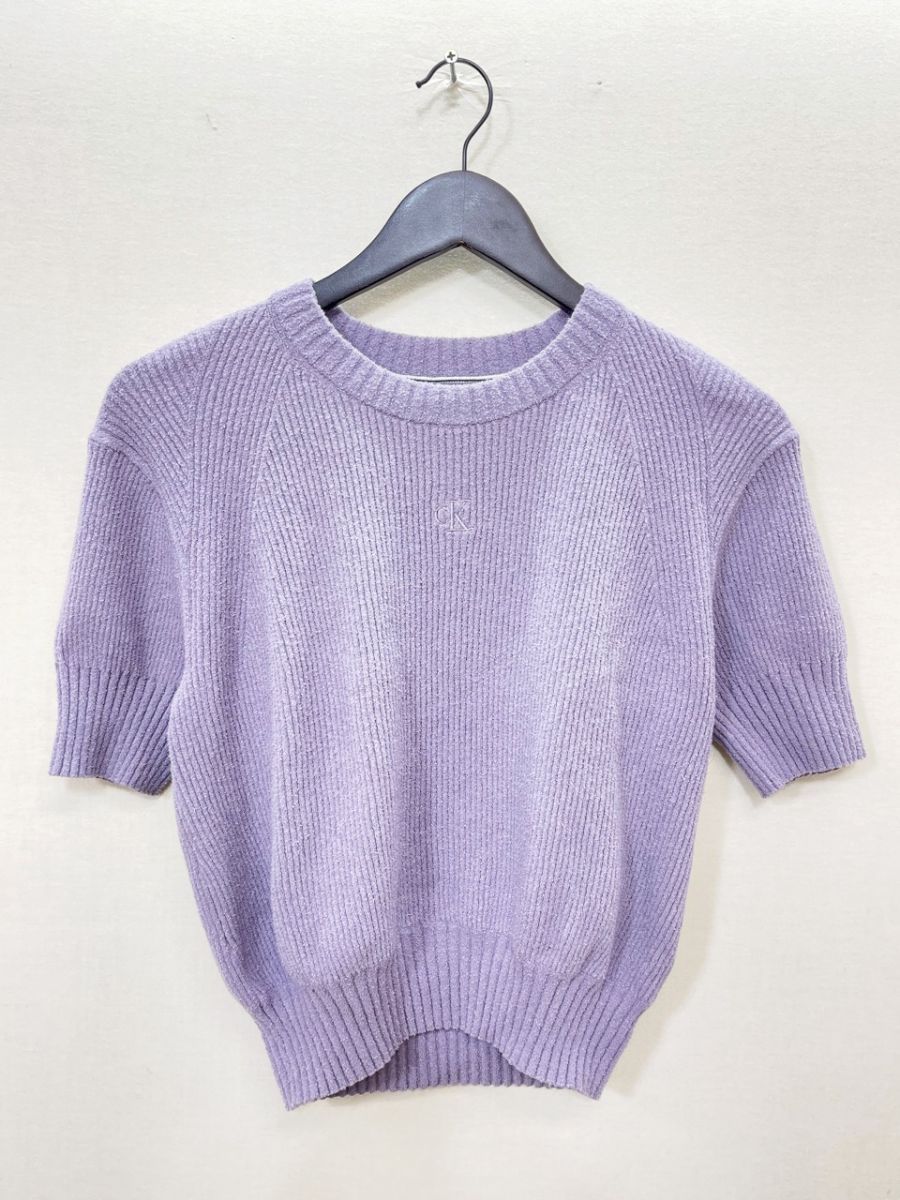 Calvin Klein カルバンクライン クロップ 半袖 バルーンショートスリーブ サマー ニット セーター sizeM/ラベンダー ■◆◎レディース