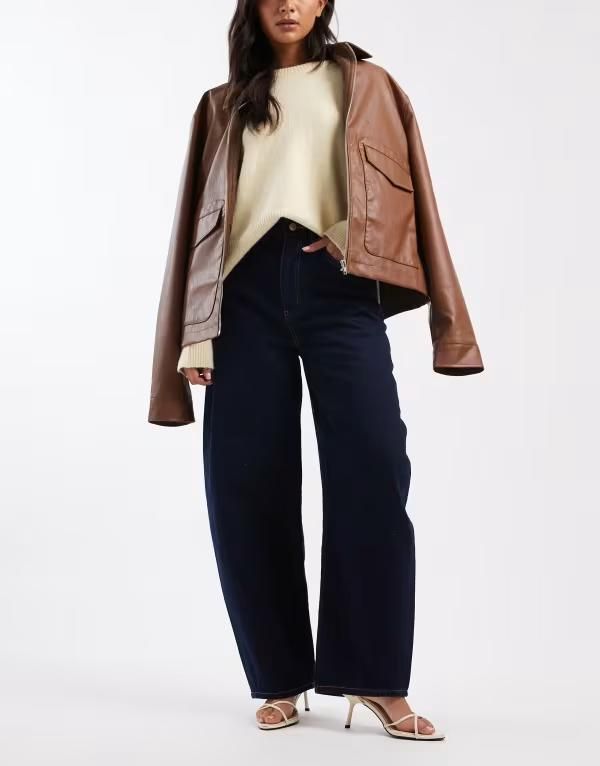 エイソス レディース ボトムス デニムパンツ ジーンズ ASOS DESIGN high waisted barrel leg jeans in rinse Rinse wash