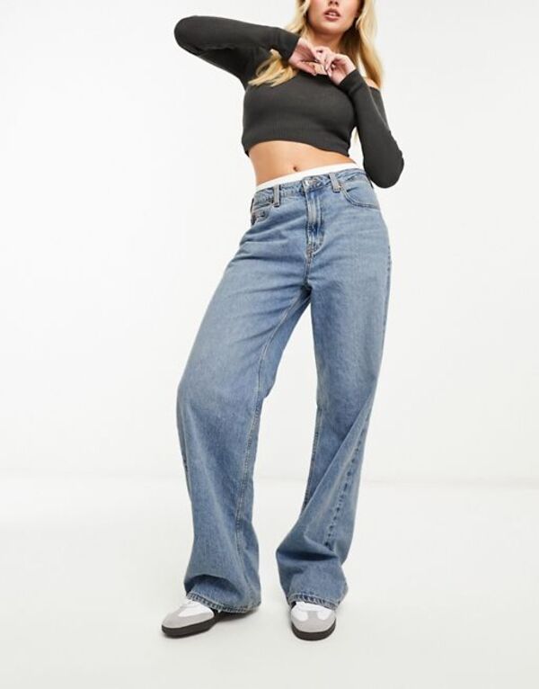 エイソス レディース ボトムス デニムパンツ ASOS DESIGN dad jean in mid Mid blue ブルー