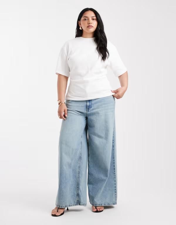 エイソス レディース ボトムス デニムパンツ ワイドレッグ ヴィンテージ ハイウエスト ジーンズ ASOS Curve ASOS DESIGN Curve high waist wide leg je