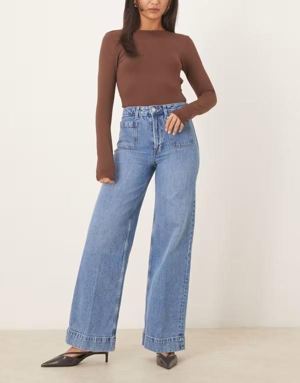 エイソス レディース ボトムス デニムパンツ ワイドレッグ ハイウエスト ジーンズ ASOS DESIGN high waist wide leg jeans with front pockets i