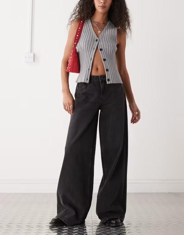 ノイジーメイ レディース ボトムス デニムパンツ ワイドレッグ ローライズ デニム ジーンズ Noisy May low rise wide leg jeans denim Black Denim ブ