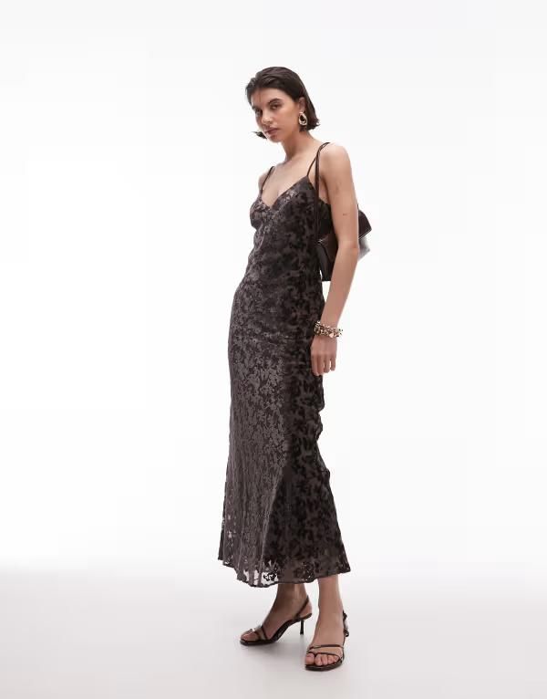 マンゴ レディース トップス ワンピース マキシ Mango devore maxi slip dress BROWN ブラウン
