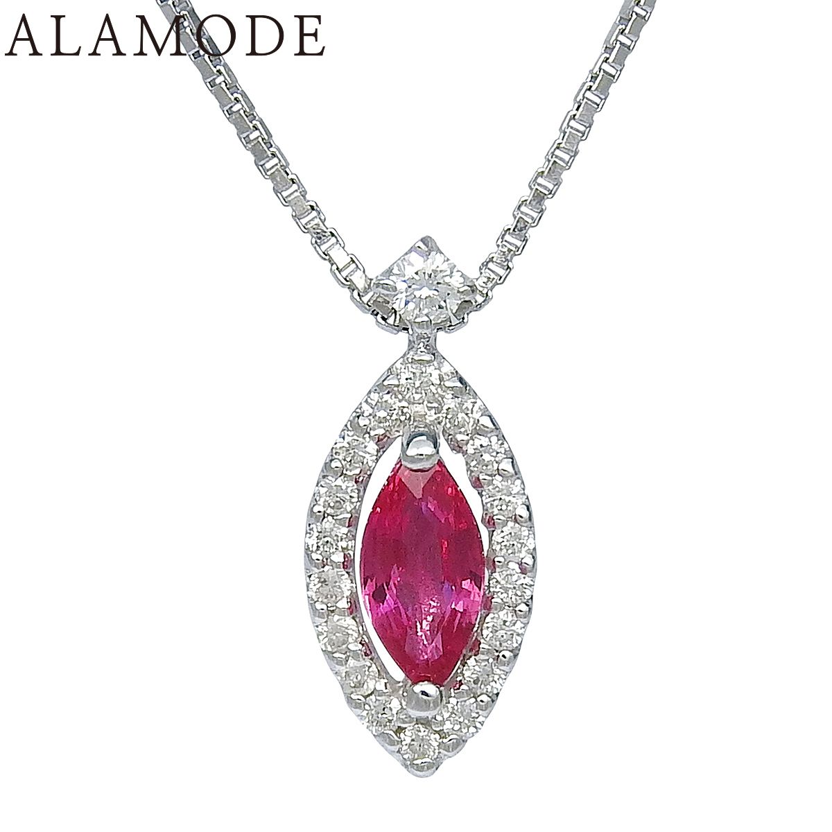 R0.25/D0.10 ルビー ダイヤモンド ネックレス ホワイトゴールド K18WG 2.7g ネックレス アクセサリー ジュエリー シルバー銀 ピンク レディース 40802172703【中古】【アラモード】