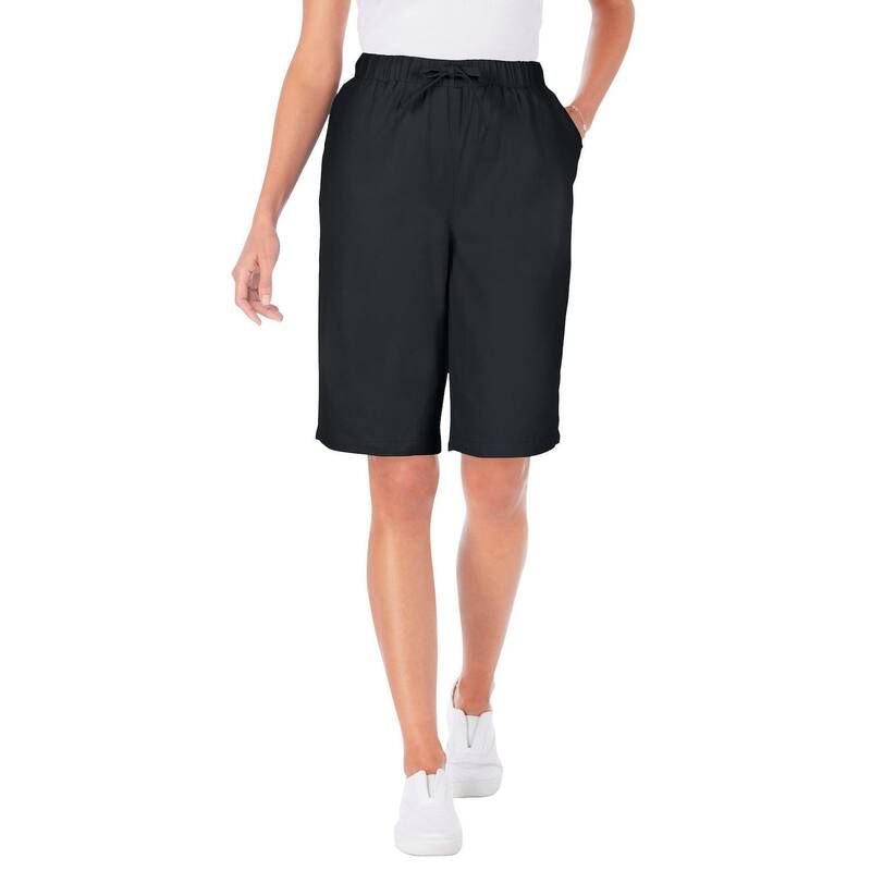 ウーマン ウィズイン レディース ボトムス ハーフパンツ・ショーツ プラスサイズ デニム Woman Within Plusize Drawstring Denim Short Black ブラック