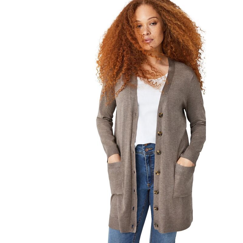 Ellos レディース アウター ニット・セーター プラスサイズ カーディガン ellos Plusize Long Button Front Cardigan Latte Heather ヘザー