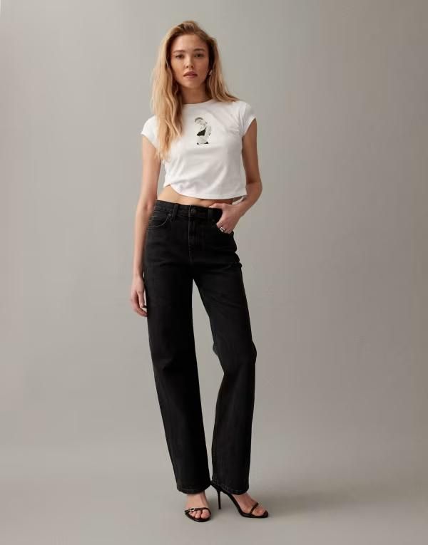 エイソス レディース ボトムス デニムパンツ ストレート ジーンズ ASOS DESIGN comfort stretch straight leg jeans WASHED BLACK ブラック