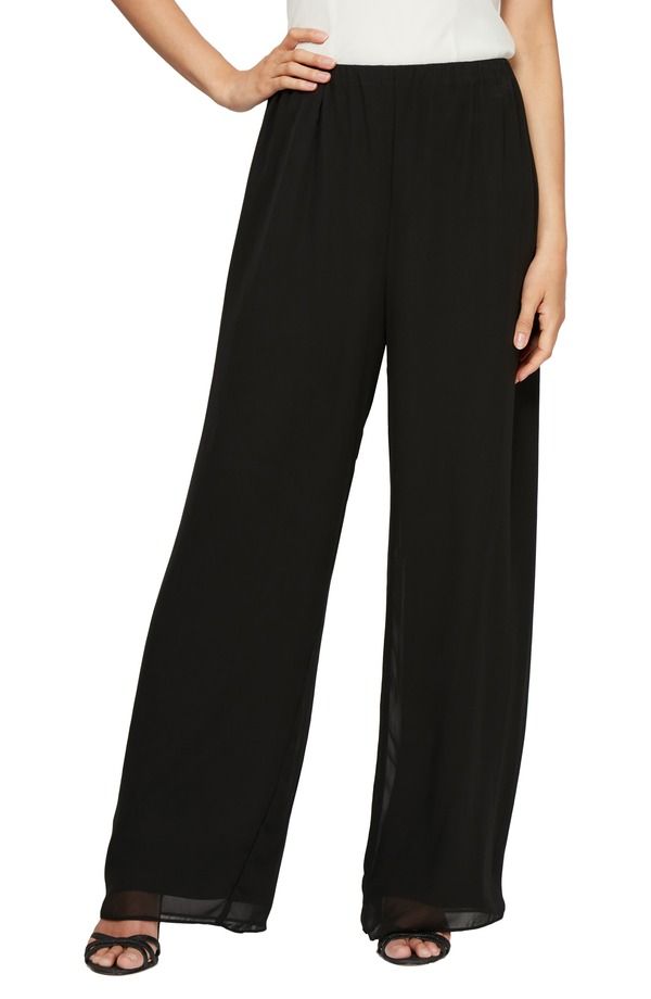 アレックスイブニングス レディース ボトムス レギンス シフォン パンツ Alex Evenings Chiffon Palazzo Pants Black ブラック