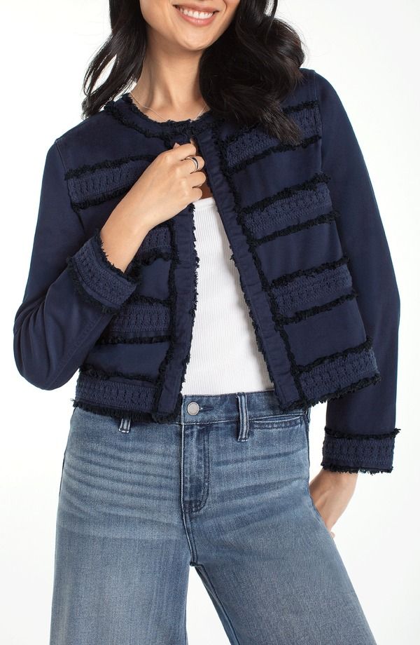 リヴァプール ロサンゼルス レディース アウター ジャケット・ブルゾン レース Liverpoolos Angeles Frayed Lace Jacket Deep Midnight