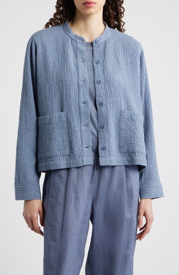 エイリーンフィッシャー レディース アウター ジャケット・ブルゾン シャツ コットン Eileen Fisher Mandarin Textured Stretch Organicotton Shir