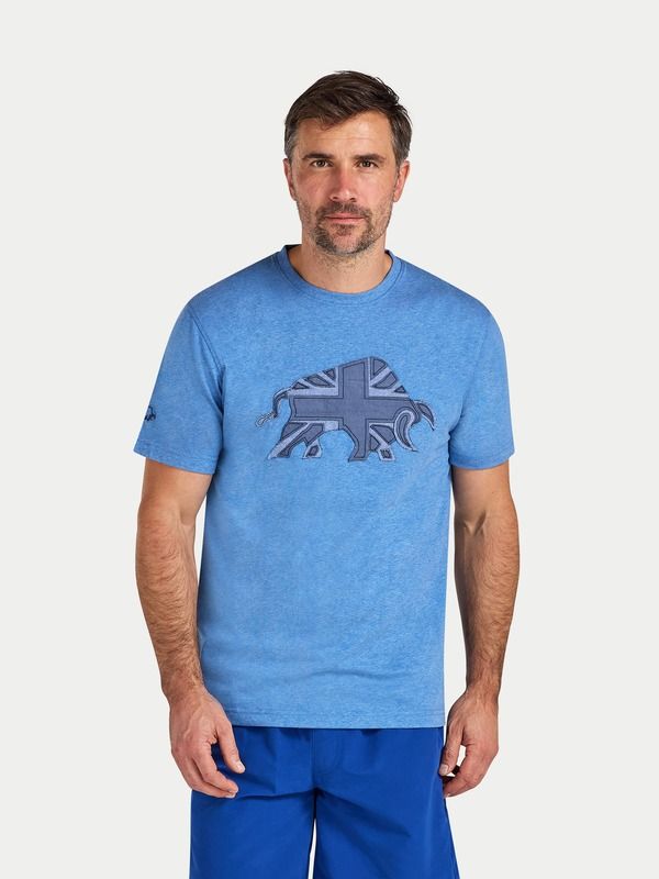 ライジングブル メンズ トップス Tシャツ Raging Bull Union Jack Bull TShirt Denim Blue デニム