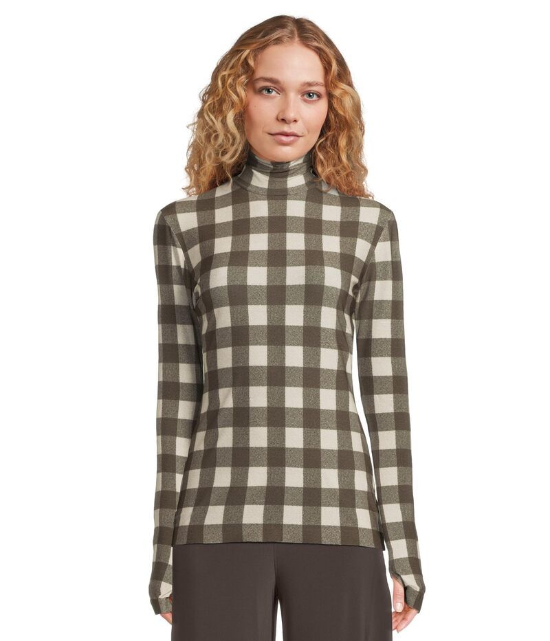 ノーマカマリ レディース アウター ニット・セーター スリムフィット Norma Kamali Slim Fit Long Sleeve Turtle Top Bark Box Plaid チェック