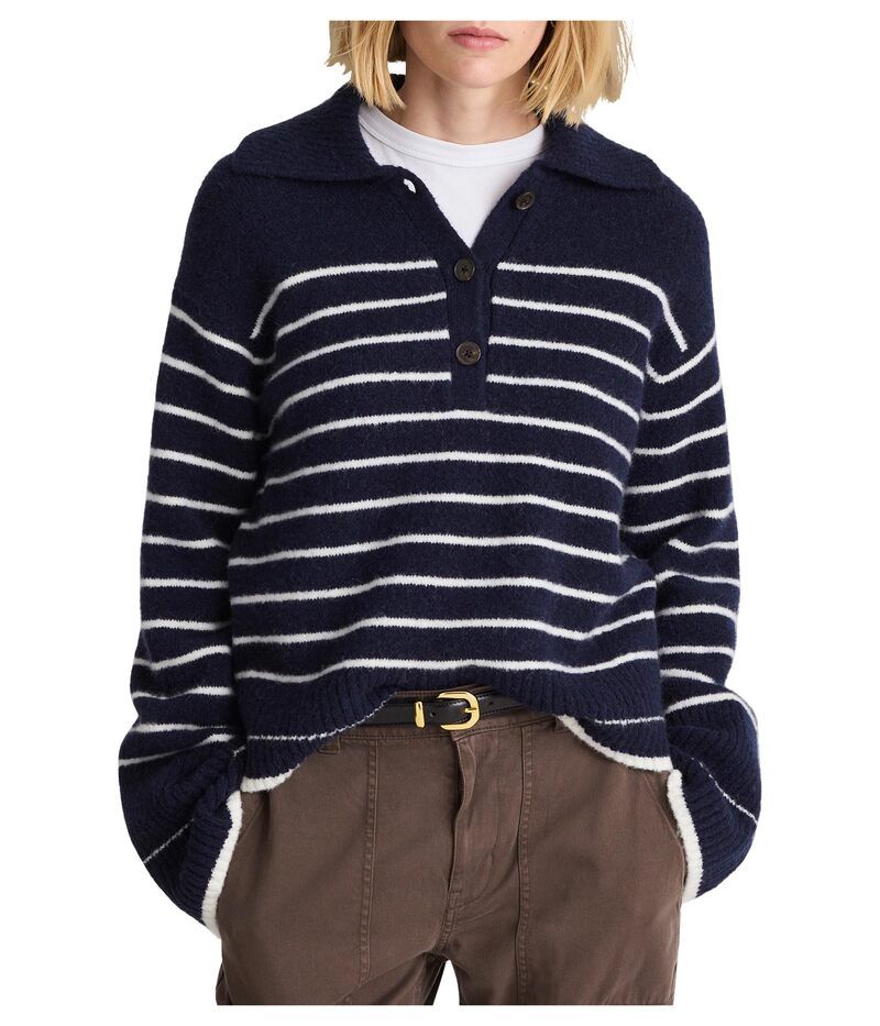 メイドウェル レディース アウター ニット・セーター ポロシャツ レース Madewell Placed Stripe Gina Charm Polo Ivory Mini Stripe アイボリー