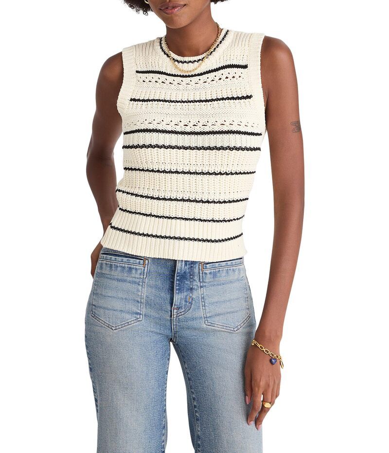 メイドウェル レディース アウター ニット・セーター ベスト Madewell Tipped Stitch Femme Ellis Vest Jet Black Mini Stripe ブラック