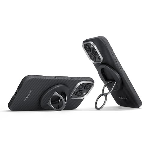 「横/縦置き-PITAKA」 MagSafe リング MagEZ Grip 3 マグネット式 スマホリング バンカーリング 角度調節可能 スタンド機能付き 1500Dアラミド繊維 カーボン風 MagSafe専用 MagEZ Case 2&Ma 8205a7ea