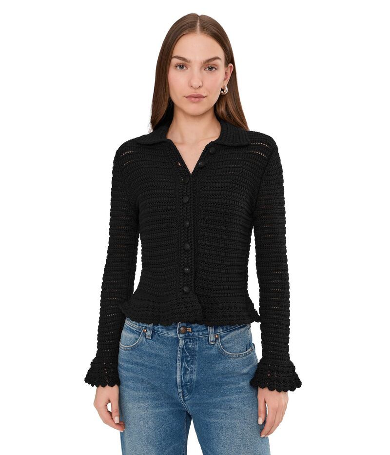 メイドウェル レディース アウター ニット・セーター カーディガン Madewell PointelleKnit Peplum Cardigan Jet Black ブラック