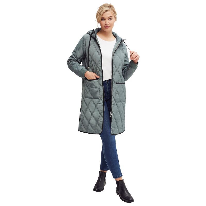 Ellos レディース アウター ジャケット・ブルゾン フーデッドジャケット プラスサイズ キルティング ellos Plusize Long Quilted Hooded Jacket Dusty
