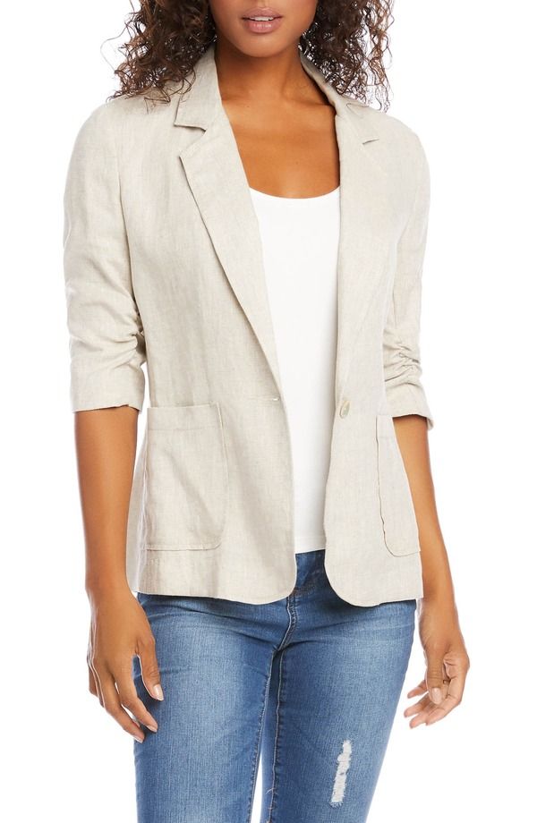カレンケーン レディース アウター ジャケット・ブルゾン ギャザー ブレザー リネン Karen Kane Ruched Sleeve Linen Blazer Oatmeal オートミール 43,080円
