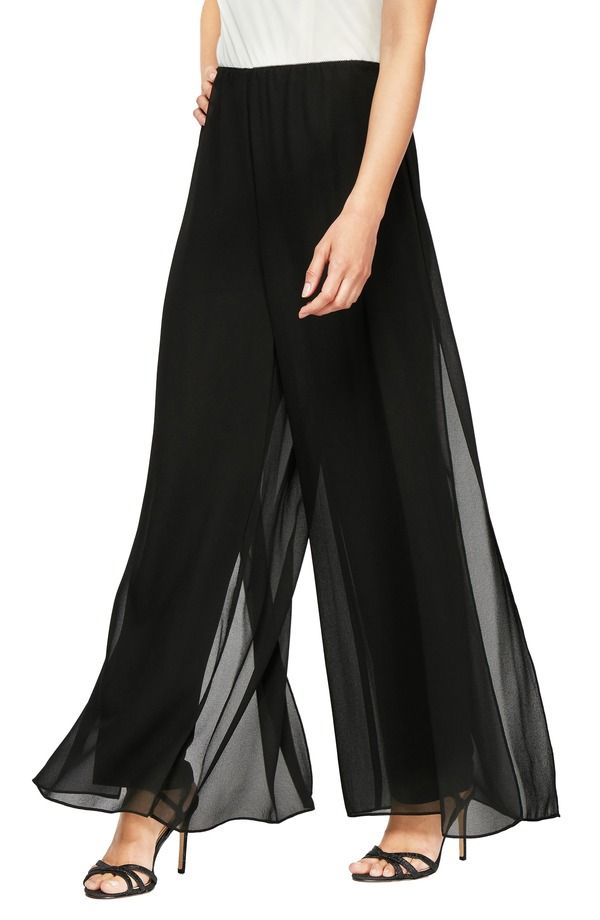 アレックスイブニングス レディース ボトムス レギンス ワイドレッグ パンツ Alex Evenings Gauzy Wide Leg Pants Black ブラック