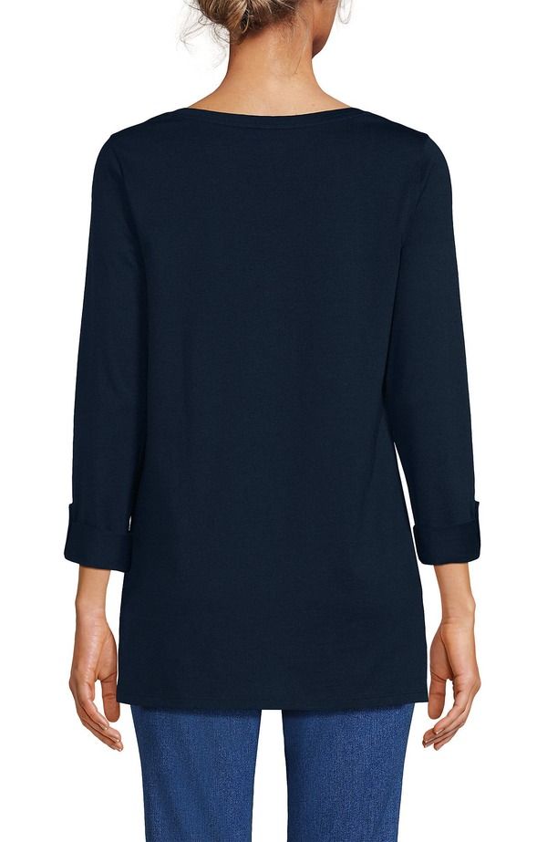 ランズエンド レディース トップス シャツ コットン Lands End Supima Cotton Adjustable 34 Sleeve Boatneck Tunic Radiant Navy