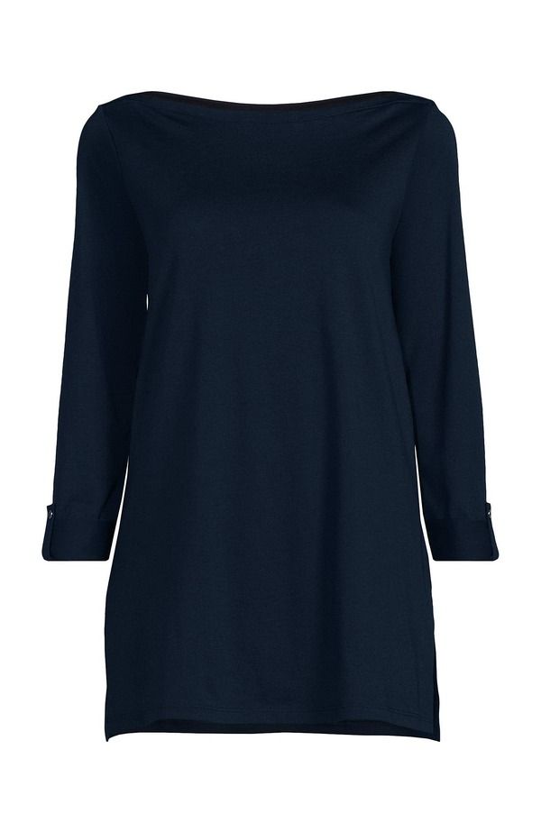ランズエンド レディース トップス シャツ コットン Lands End Supima Cotton Adjustable 34 Sleeve Boatneck Tunic Radiant Navy