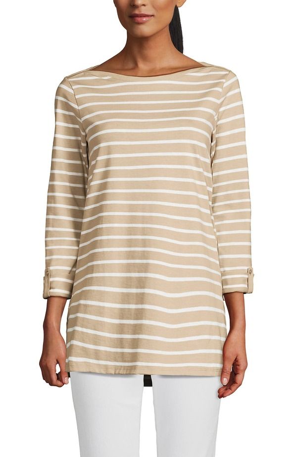ランズエンド レディース トップス シャツ コットン Lands End Supima Cotton Adjustable 34 Sleeve Boatneck TunichampagneIvory