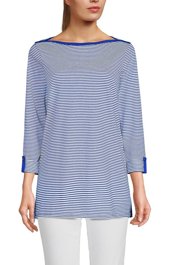 ランズエンド レディース トップス シャツ コットン Lands End Supima Cotton Adjustable 34 Sleeve Boatneck TunicobaltIvory Mic
