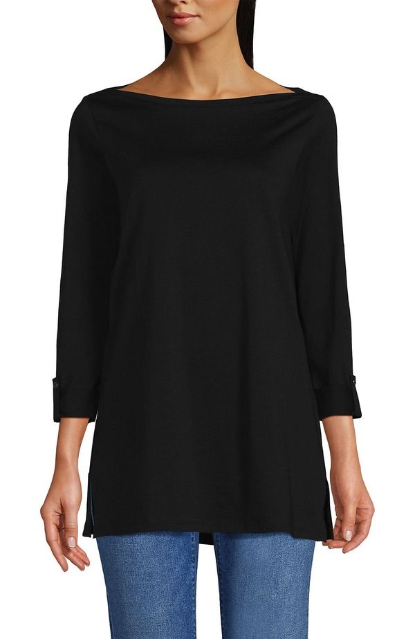 ランズエンド レディース トップス シャツ コットン Lands End Supima Cotton Adjustable 34 Sleeve Boatneck Tunic Black ブラック