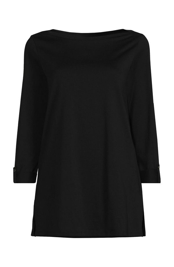 ランズエンド レディース トップス シャツ コットン Lands End Supima Cotton Adjustable 34 Sleeve Boatneck Tunic Black ブラック