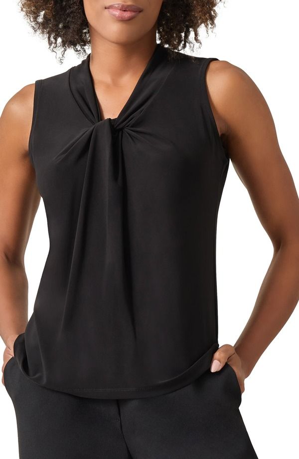 カスパール レディース トップス シャツ ノースリーブ ジャージー KASPER Sleeveless Knot Front Jersey Top Black ブラック