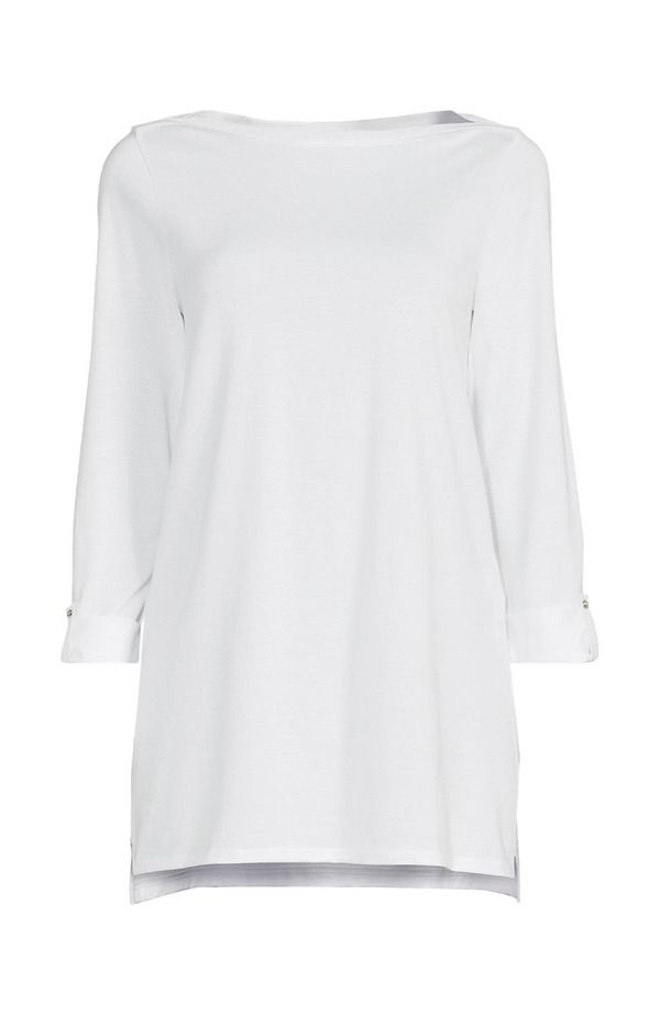 ランズエンド レディース トップス シャツ コットン Lands End Supima Cotton Adjustable 34 Sleeve Boatneck Tunic White ホワイト