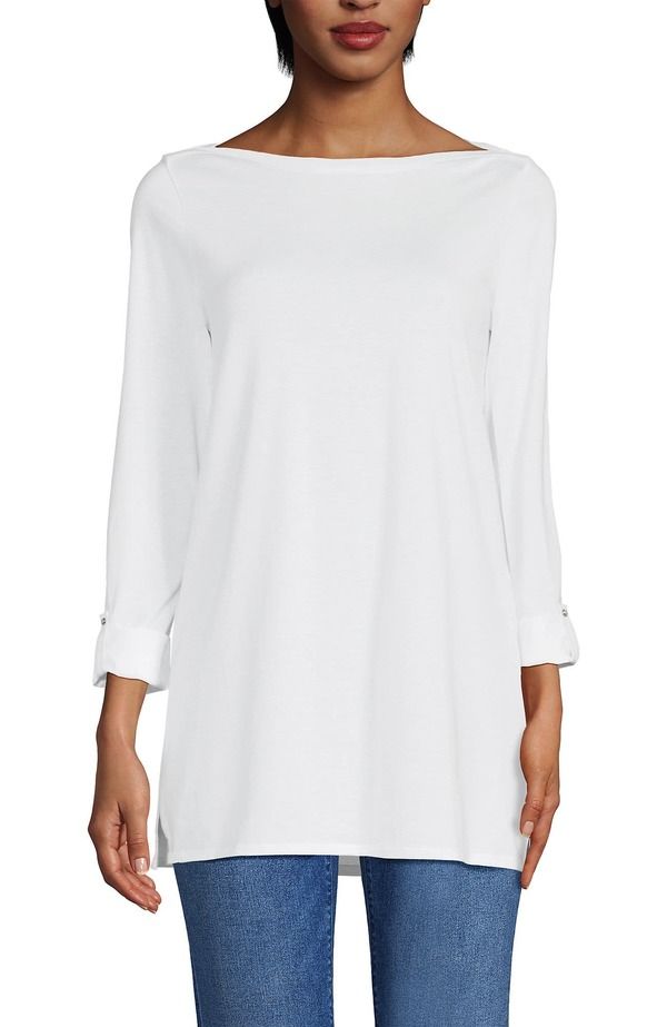 ランズエンド レディース トップス シャツ コットン Lands End Supima Cotton Adjustable 34 Sleeve Boatneck Tunic White ホワイト