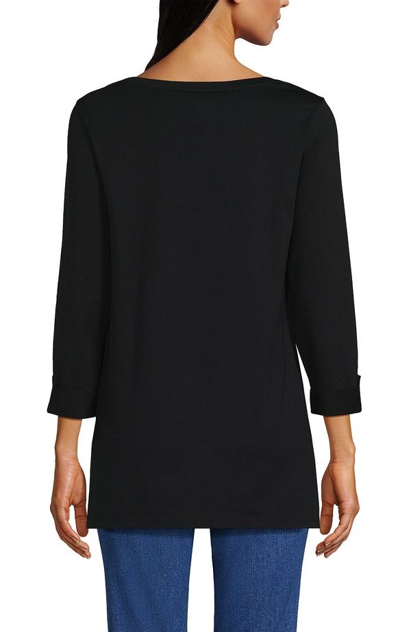 ランズエンド レディース トップス シャツ コットン Lands End Supima Cotton Adjustable 34 Sleeve Boatneck Tunic Black ブラック
