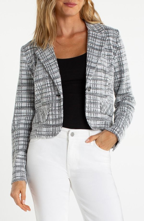 リヴァプール ロサンゼルス レディース アウター ジャケット・ブルゾン ブレザー Liverpoolos Angeles Plaid Crop Blazer Black White Plaid ホワイ