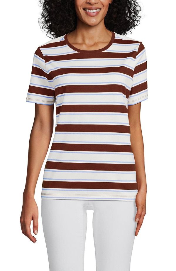 ランズエンド レディース トップス Tシャツ クルーネック コットン Lands End Supima Cotton Crewneck TShirt Earthen Clay Sail Stripes
