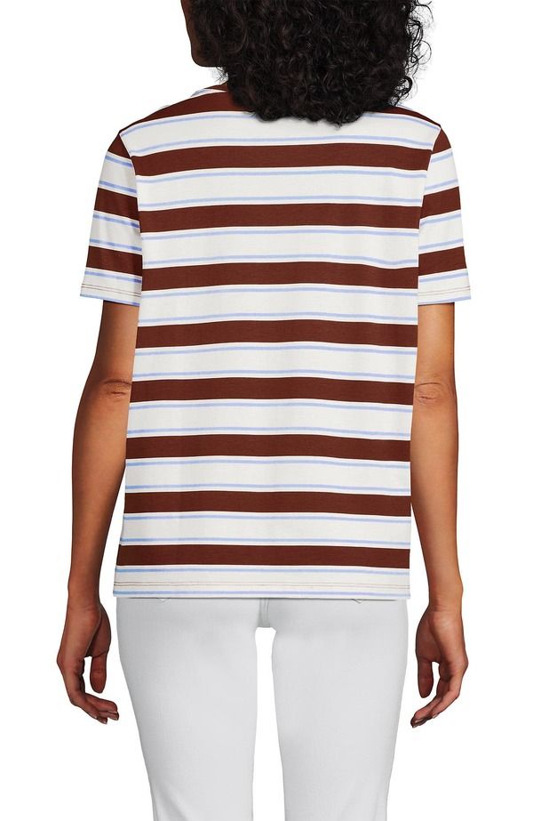 ランズエンド レディース トップス Tシャツ クルーネック コットン Lands End Supima Cotton Crewneck TShirt Earthen Clay Sail Stripes