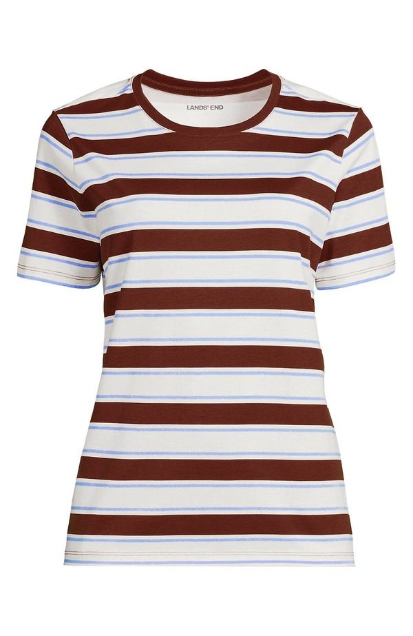 ランズエンド レディース トップス Tシャツ クルーネック コットン Lands End Supima Cotton Crewneck TShirt Earthen Clay Sail Stripes