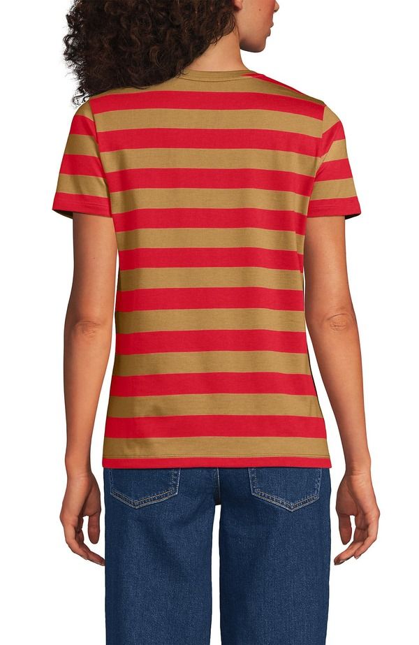 ランズエンド レディース トップス Tシャツ クルーネック コットン Lands End Supima Cotton Crewneck TShirt Rich Ginger Even Stripe ス