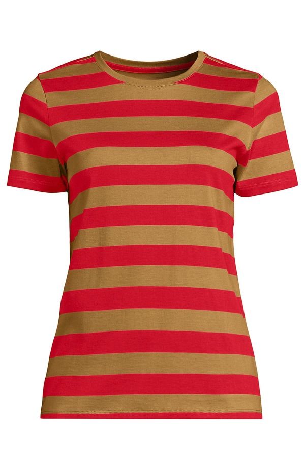 ランズエンド レディース トップス Tシャツ クルーネック コットン Lands End Supima Cotton Crewneck TShirt Rich Ginger Even Stripe ス