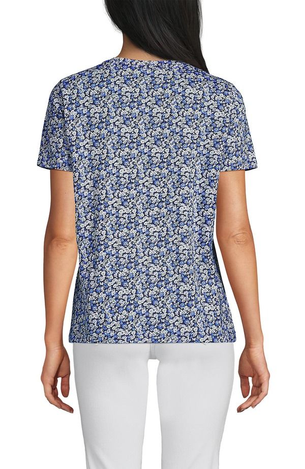 ランズエンド レディース トップス Tシャツ クルーネック コットン Lands End Supima Cotton Crewneck TShirt NavyClear Blue Ditsy Flor ランズエンド レディース トップス Tシャツ クルーネック コットン Lands End Supima Cotton Crewneck TShirt NavyClear Blue Ditsy Flor