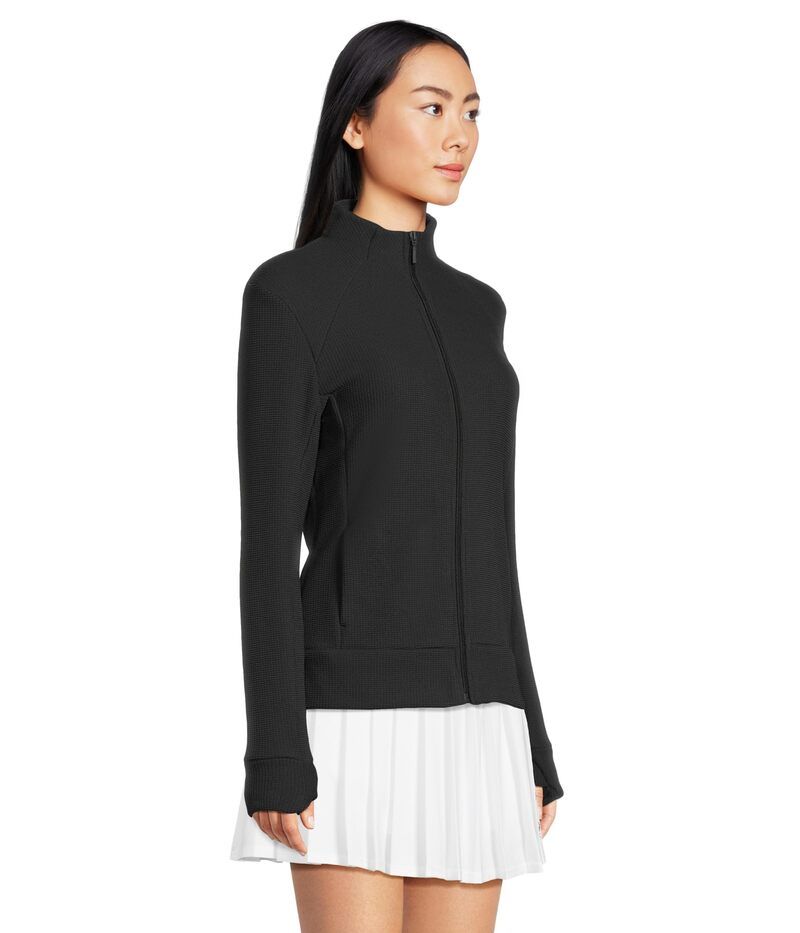 キャラウェイ レディース アウター パーカー・スウェット ニット ジャケット Callaway Textured Waffle Knit Fullzip Jacket Caviar キャラウェイ レディース アウター パーカー・スウェット ニット ジャケット Callaway Textured Waffle Knit Fullzip Jacket Caviar
