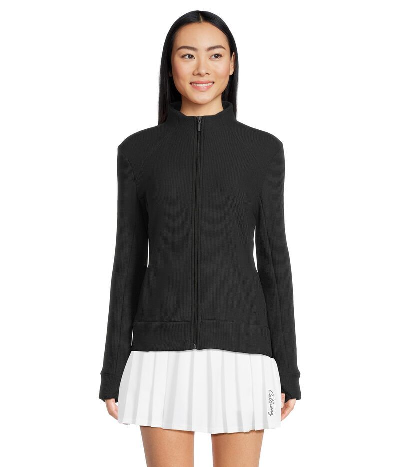 キャラウェイ レディース アウター パーカー・スウェット ニット ジャケット Callaway Textured Waffle Knit Fullzip Jacket Caviar